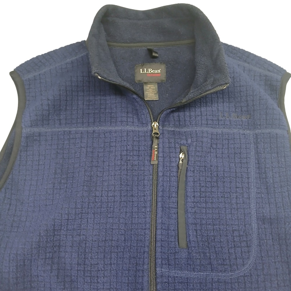 LL Bean Outdoors‎ Mens Large Polartec Grid Fleece Vest Navy Blue Full Zip